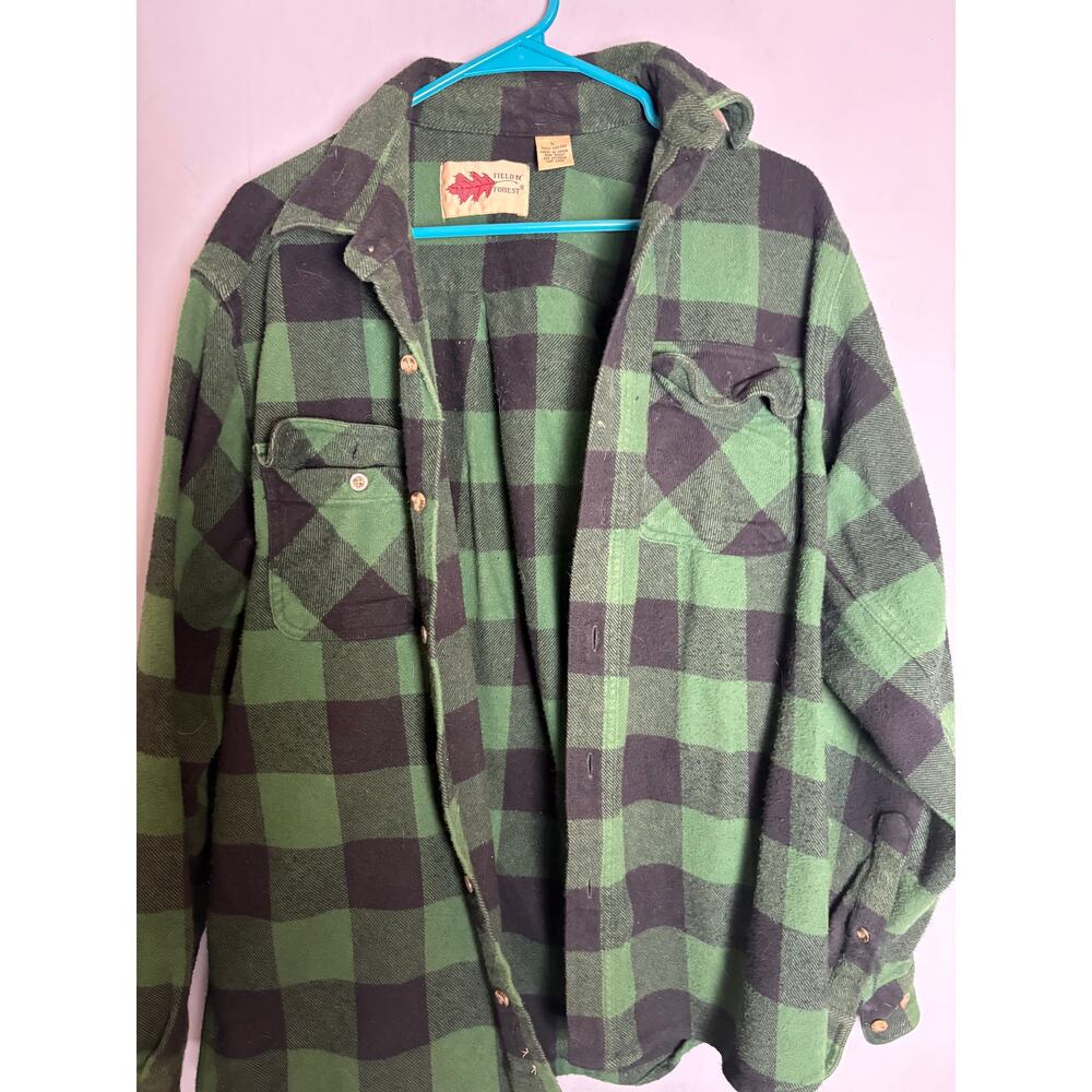 Field N Forest Green Black Buffalo Plaid Flannel Shirt Men’s Large